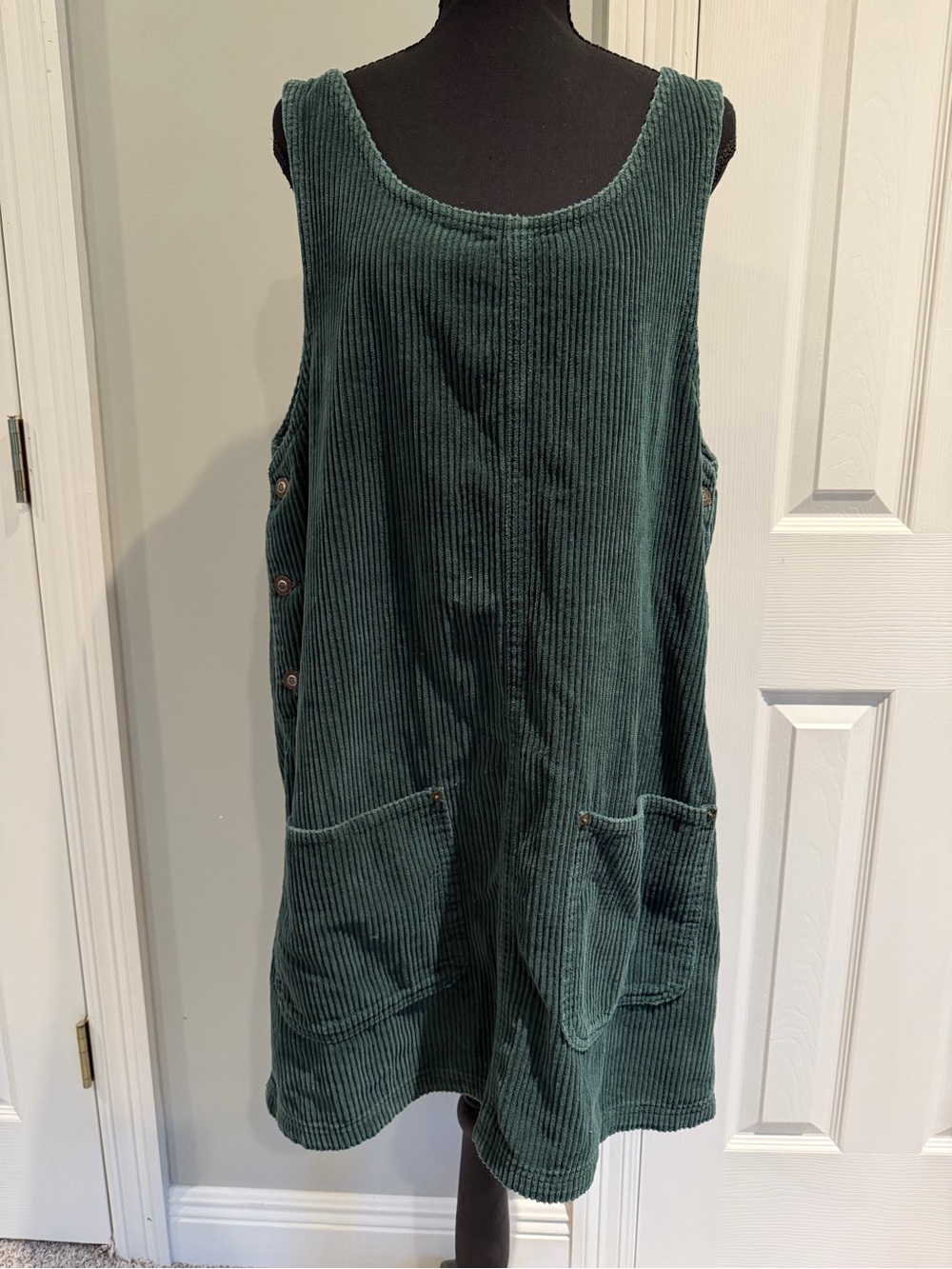 Express Green Corduroy Sleeveless Button-Side Dress